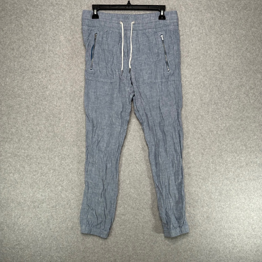 Athleta Cabo Linen Jogger Pants Womens 4 Blue Chambray Drawstring Zip Pockets